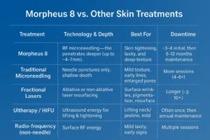 How Often Can I have Morpheus 8? 2 Table to show benefits of Morpheus 8 Portsmouth compared to other skin treatments